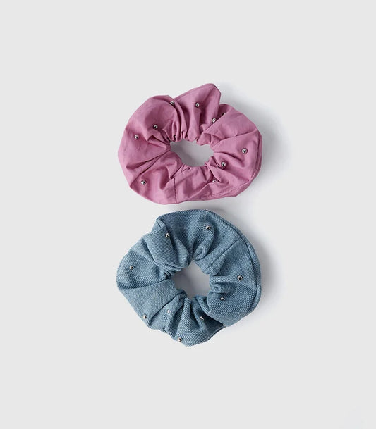 Two-pack of studded scrunchies